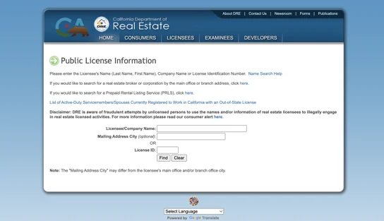 Verify real estate licenses